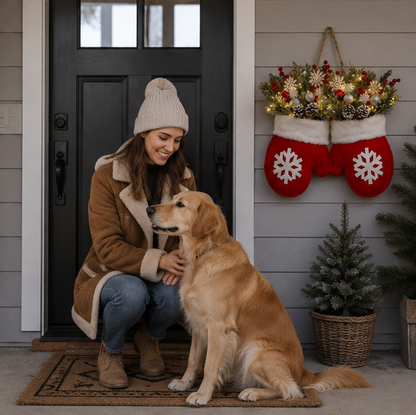 LED Christmas Glove Wreath – Lighted Holiday Door Garland Decoration for Walls, Entryways and Festive Home Displays
