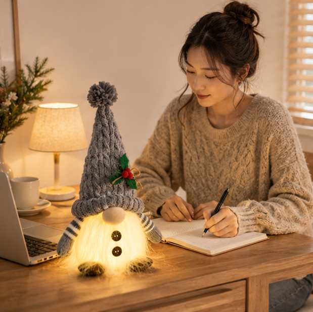 LED Christmas Gnome Plush – Light Up Knitted Elf Decoration for Cozy Holiday Home Displays and Gifts