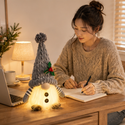 LED Christmas Gnome Plush – Light Up Knitted Elf Decoration for Cozy Holiday Home Displays and Gifts