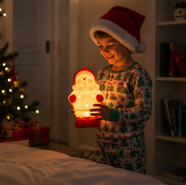 LED Christmas Night Light – Cute Santa and Snowman Bedside Lamp for Kids Bedrooms and Holiday Home Decor
