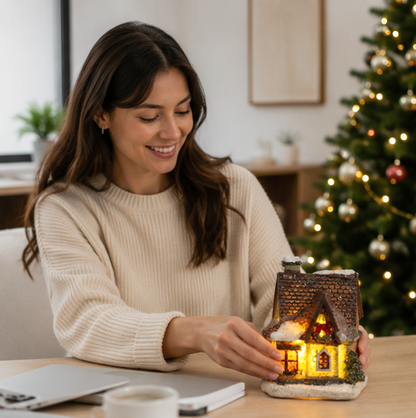 LED Christmas Village House – Resin Miniature Light Up Holiday Decoration for Cozy Tabletop Displays, Christmas Villages and Seasonal Home Ambience