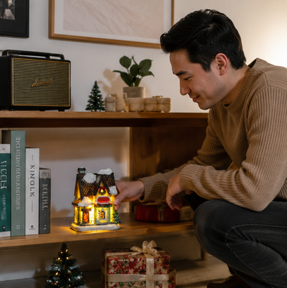 LED Christmas Village House – Resin Miniature Light Up Holiday Decoration for Cozy Tabletop Displays, Christmas Villages and Seasonal Home Ambience