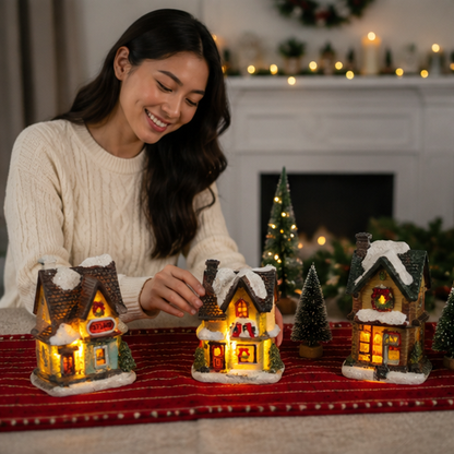 LED Christmas Village House – Resin Miniature Light Up Holiday Decoration for Cozy Tabletop Displays, Christmas Villages and Seasonal Home Ambience