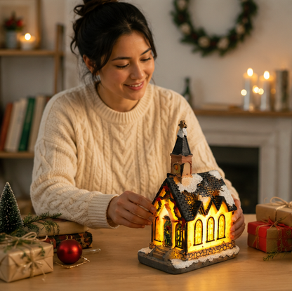 LED Christmas Village House – Resin Miniature Light Up Holiday Decoration for Cozy Tabletop Displays, Christmas Villages and Seasonal Home Ambience