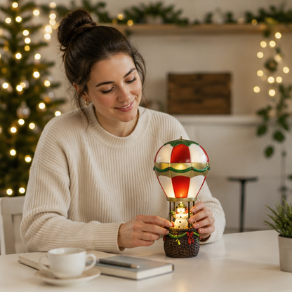 LED Hot Air Balloon Ornament – Glowing Santa and Snowman Christmas Tree Decoration for Festive Holiday Displays