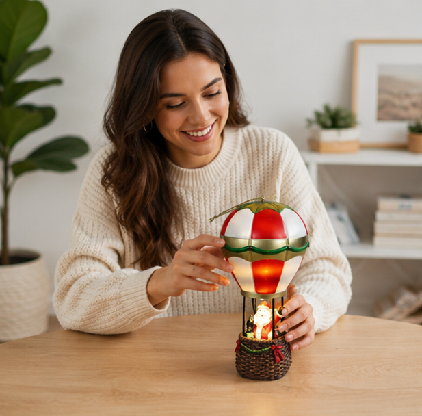 LED Hot Air Balloon Ornament – Glowing Santa and Snowman Christmas Tree Decoration for Festive Holiday Displays