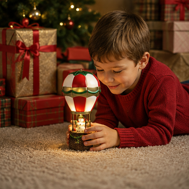 LED Hot Air Balloon Ornament – Glowing Santa and Snowman Christmas Tree Decoration for Festive Holiday Displays