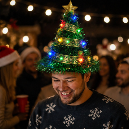 LED Light Up Santa Hat – Glowing Christmas Tree Ribbon Cap for Holiday Parties, Costumes, Photos and Festive Celebrations