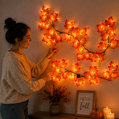 LED Maple Vine Fairy Lights – Battery Powered Decorative Branch String Lights for Christmas, Thanksgiving and Cozy Home Ambience