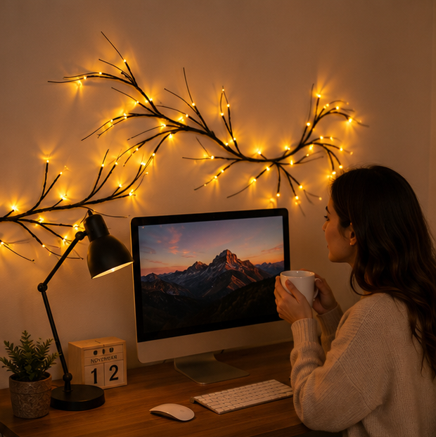 LED Maple Vine Fairy Lights – Battery Powered Decorative Branch String Lights for Christmas, Thanksgiving and Cozy Home Ambience