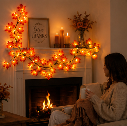 LED Maple Vine Fairy Lights – Battery Powered Decorative Branch String Lights for Christmas, Thanksgiving and Cozy Home Ambience