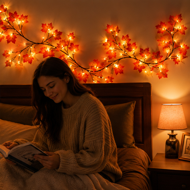 LED Maple Vine Fairy Lights – Battery Powered Decorative Branch String Lights for Christmas, Thanksgiving and Cozy Home Ambience