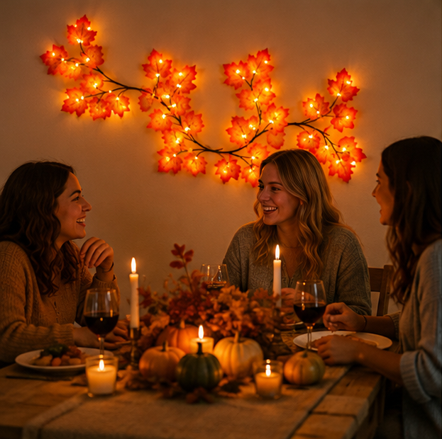 LED Maple Vine Fairy Lights – Battery Powered Decorative Branch String Lights for Christmas, Thanksgiving and Cozy Home Ambience