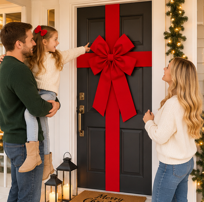 Large Christmas Door Bow – Premium Red Organza Hanging Decoration for Front Doors, Wreaths, Weddings, Holiday Parties and Festive Home Decor