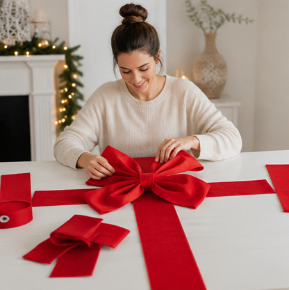 Large Christmas Door Bow – Premium Red Organza Hanging Decoration for Front Doors, Wreaths, Weddings, Holiday Parties and Festive Home Decor
