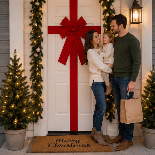Large Christmas Door Bow – Premium Red Organza Hanging Decoration for Front Doors, Wreaths, Weddings, Holiday Parties and Festive Home Decor