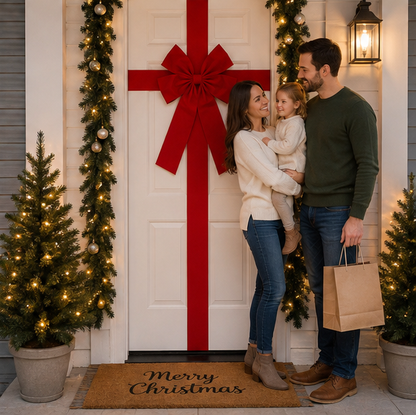 Large Christmas Door Bow – Premium Red Organza Hanging Decoration for Front Doors, Wreaths, Weddings, Holiday Parties and Festive Home Decor