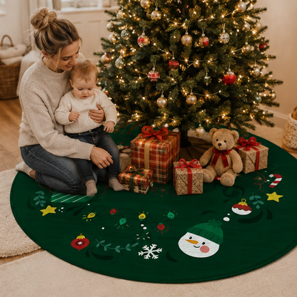 Large Christmas Tree Skirt – 60cm Anti-Slip Elk and Snowflake Holiday Floor Mat for Elegant Christmas Tree Base Home Decoration