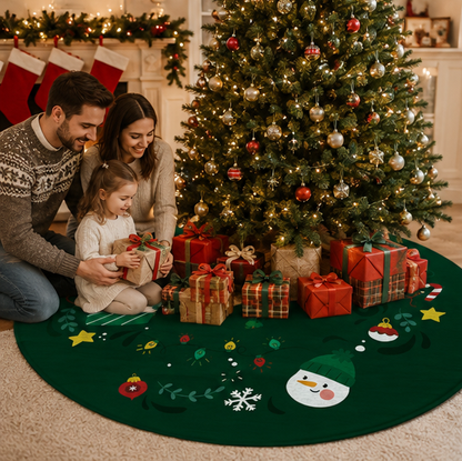 Large Christmas Tree Skirt – 60cm Anti-Slip Elk and Snowflake Holiday Floor Mat for Elegant Christmas Tree Base Home Decoration