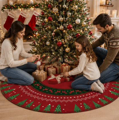 Large Christmas Tree Skirt – 60cm Anti-Slip Elk and Snowflake Holiday Floor Mat for Elegant Christmas Tree Base Home Decoration
