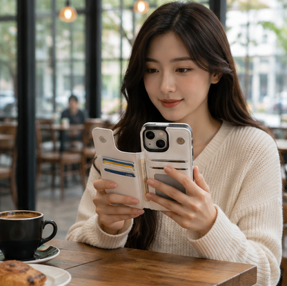 Leather Wallet iPhone Case – Wireless Charging Compatible Protective Flip Cover with Card Holder and Stand Function