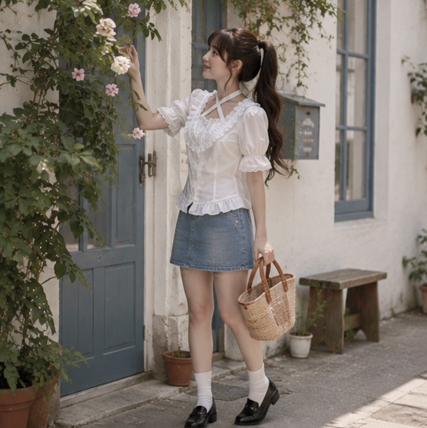 Lolita Ruffle Sleeve Blouse - Cute Cotton Cosplay Top for Women with Vintage Inspired Design and Elegant Party Styling