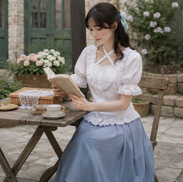Lolita Ruffle Sleeve Blouse - Cute Cotton Cosplay Top for Women with Vintage Inspired Design and Elegant Party Styling