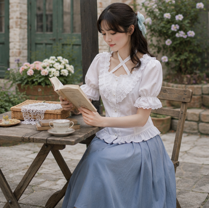 Lolita Ruffle Sleeve Blouse - Cute Cotton Cosplay Top for Women with Vintage Inspired Design and Elegant Party Styling