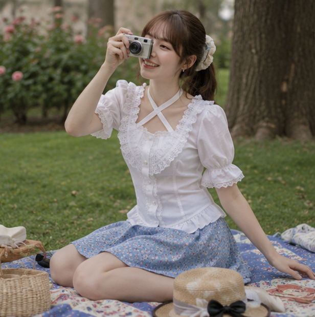Lolita Ruffle Sleeve Blouse - Cute Cotton Cosplay Top for Women with Vintage Inspired Design and Elegant Party Styling