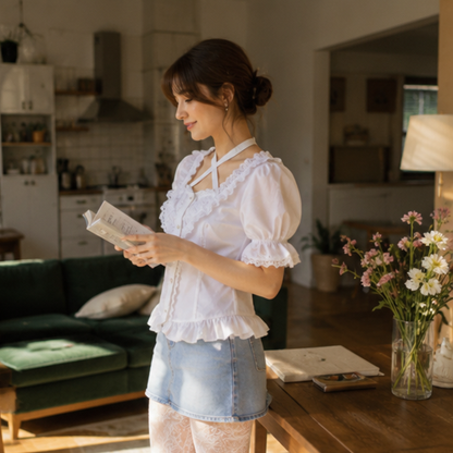 Lolita Ruffle Sleeve Blouse - Cute Cotton Cosplay Top for Women with Vintage Inspired Design and Elegant Party Styling