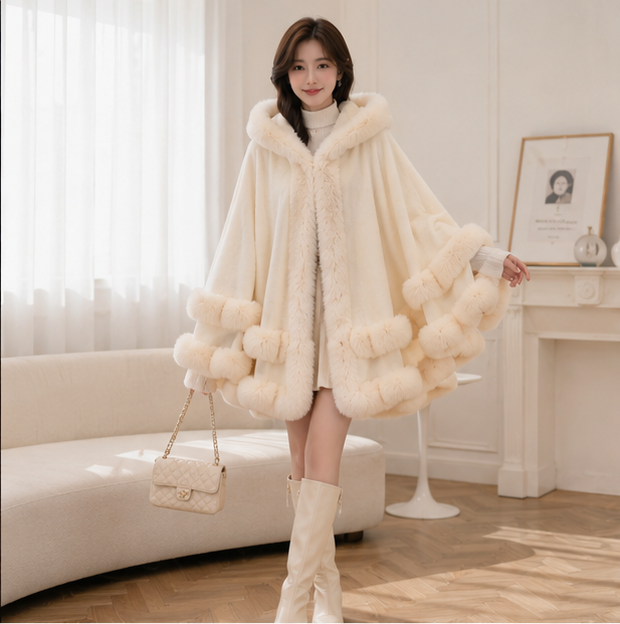 Luxury Faux Fur Cape Coat - Gradient Poncho Cardigan for Elegant Winter Fashion and Special Events