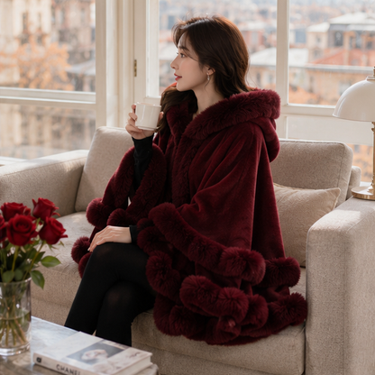 Luxury Faux Fur Cape Coat - Gradient Poncho Cardigan for Elegant Winter Fashion and Special Events