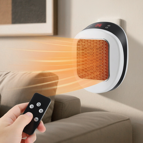 Portable Electric Heater - 600W Compact Fast Heating Device with Remote Control for Bedrooms and Bathrooms