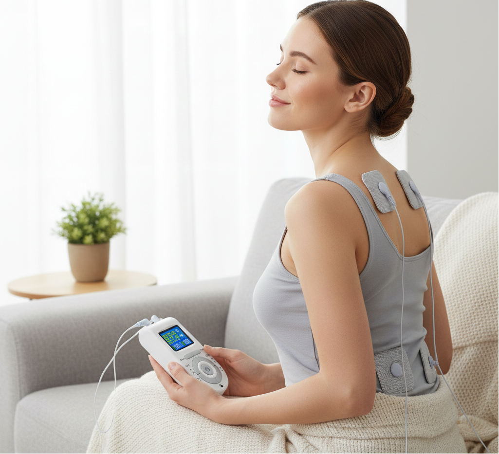 EMS TENS Massage Unit – Dual Channel Electronic Pulse Stimulator with 15 Modes for Muscle Relaxation, Back and Neck Stress Relief