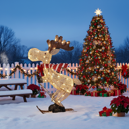 LED Acrylic Christmas Deer Decoration – Luminous Sleigh Reindeer Display for Outdoor Yards and Festive Holiday Lighting