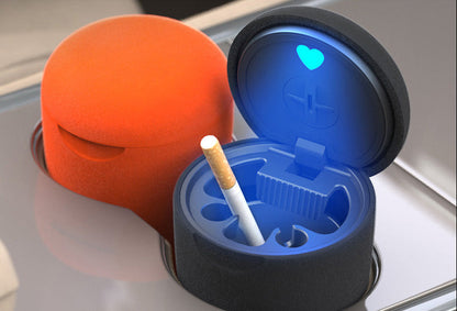 Plush Car Ashtray with LED Light – Covered Automatic Smoke-Extinguishing Ash Holder for Vehicles, Compact Interior Storage and Stylish Decoration