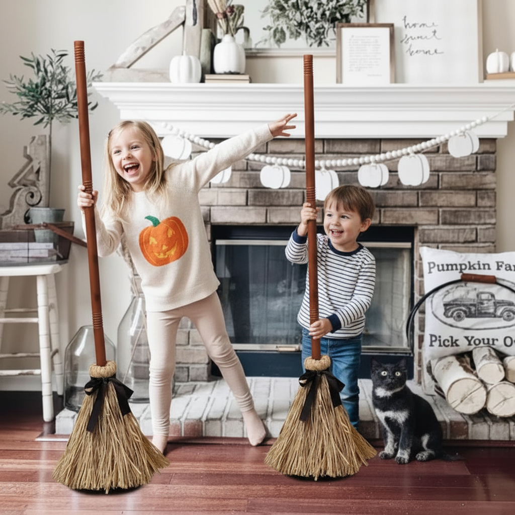 Halloween Floating Witch's Broom – Haunted Dancing Broom Decoration with Ghost Sounds for Spooky Atmosphere, Parties and Festive Home Decor