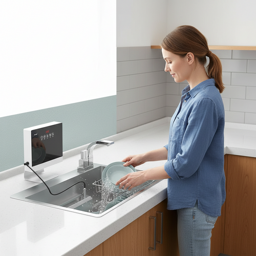 Portable Ultrasonic Dishwasher – Automatic Compact Sink Cleaning Machine for Kitchen Dishes, Tableware, Apartments and Convenient Household Washing