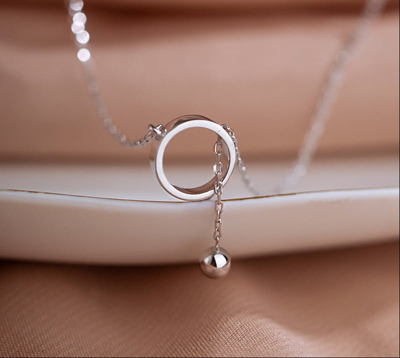 Geometric Circle Pendant Necklace – Silver Tone Beaded Tassel Clavicle Chain with Aesthetic Choker Design for Women, Fashion and Everyday Styling