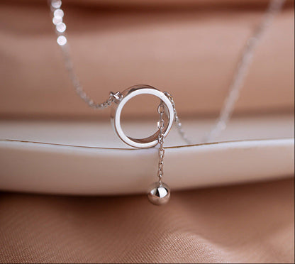 Geometric Circle Pendant Necklace – Silver Tone Beaded Tassel Clavicle Chain with Aesthetic Choker Design for Women, Fashion and Everyday Styling