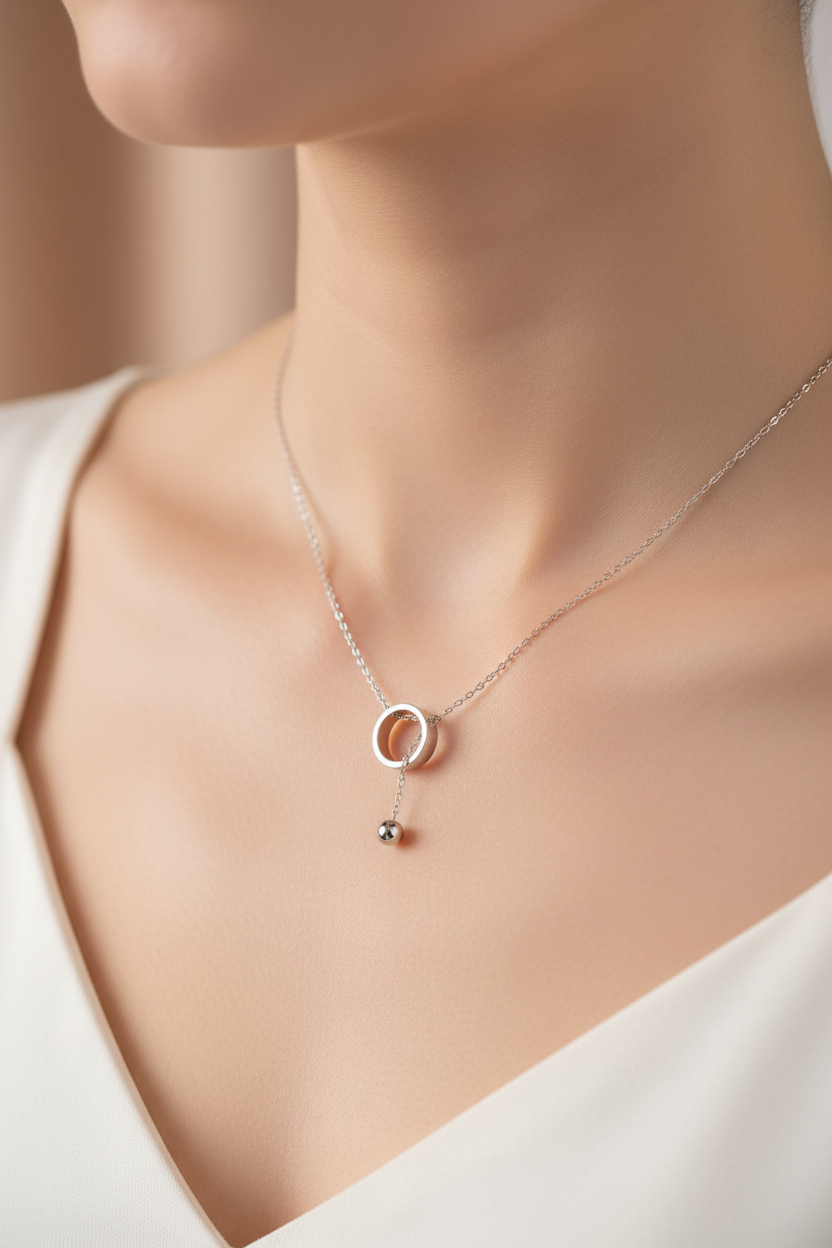 Geometric Circle Pendant Necklace – Silver Tone Beaded Tassel Clavicle Chain with Aesthetic Choker Design for Women, Fashion and Everyday Styling