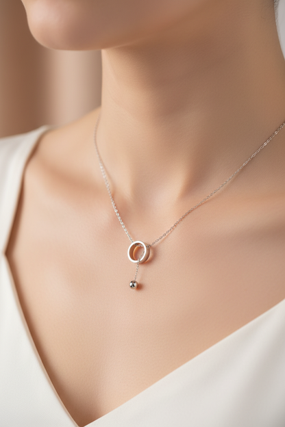 Geometric Circle Pendant Necklace – Silver Tone Beaded Tassel Clavicle Chain with Aesthetic Choker Design for Women, Fashion and Everyday Styling
