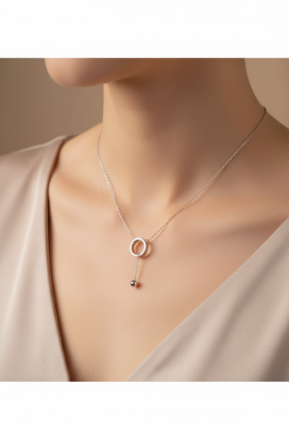 Geometric Circle Pendant Necklace – Silver Tone Beaded Tassel Clavicle Chain with Aesthetic Choker Design for Women, Fashion and Everyday Styling