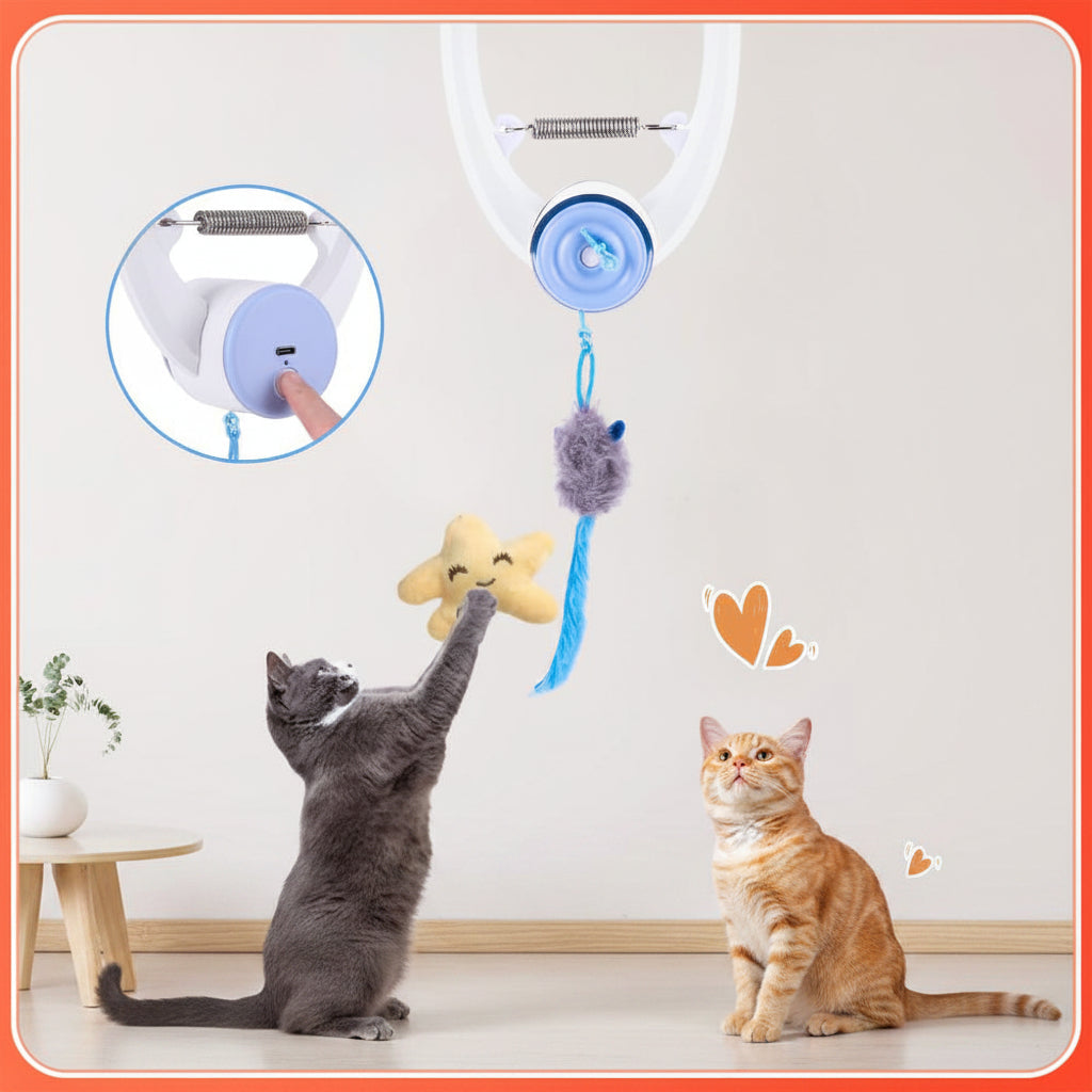 Electronic Feather Cat Toy – Self Play Hanging Teaser with Catnip Mice for Bored Indoor Cats