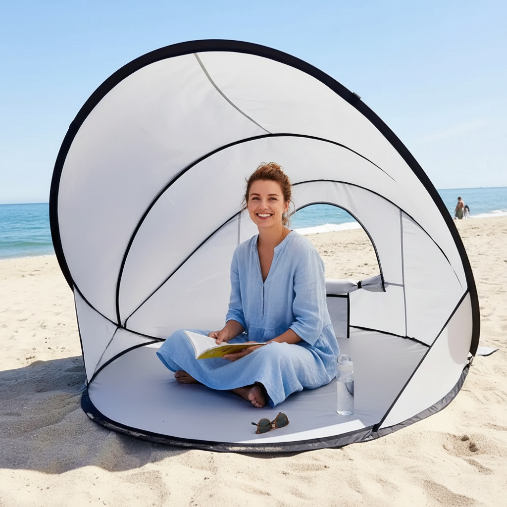 Automatic Beach Tent – Windproof Seaside Sun Shelter with Quick-Open Design, Sunroof and UV Protection for Family Beach Trips and Outdoor Play