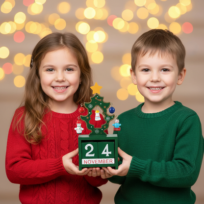 Wooden Christmas Countdown Calendar – Santa Snowman DIY Tabletop Ornament for Holiday Family Traditions