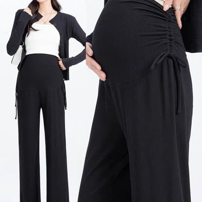 Maternity Wide Leg Trousers – Comfortable Drawstring Pregnancy Pants for Casual Spring and Summer Everyday Wear