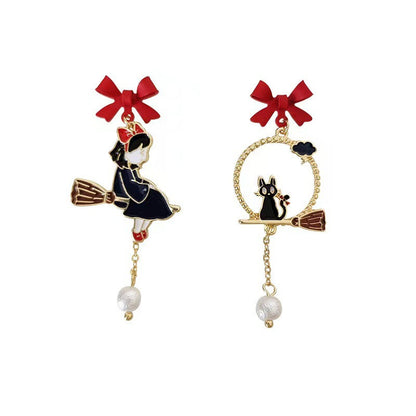 Bow Knot Cartoon Character Cat Earrings – Enamel Fashion Jewelry for Women with Cute Whimsical Style