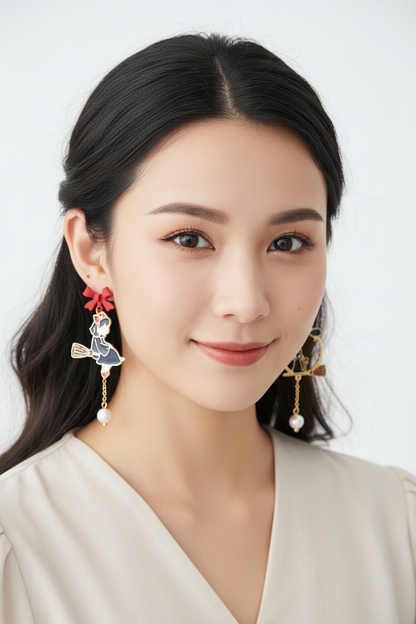 Bow Knot Cartoon Character Cat Earrings – Enamel Fashion Jewelry for Women with Cute Whimsical Style
