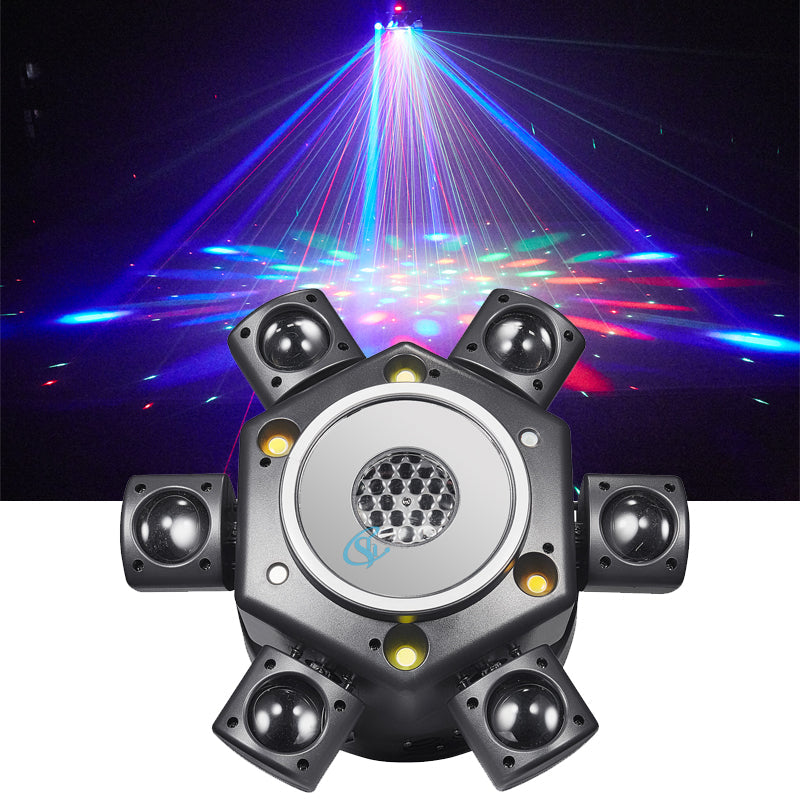 RGBW Moving Head DJ Lights – 150W Six Arm DMX512 Stage Lighting for Weddings, Clubs, Concerts and Professional Events